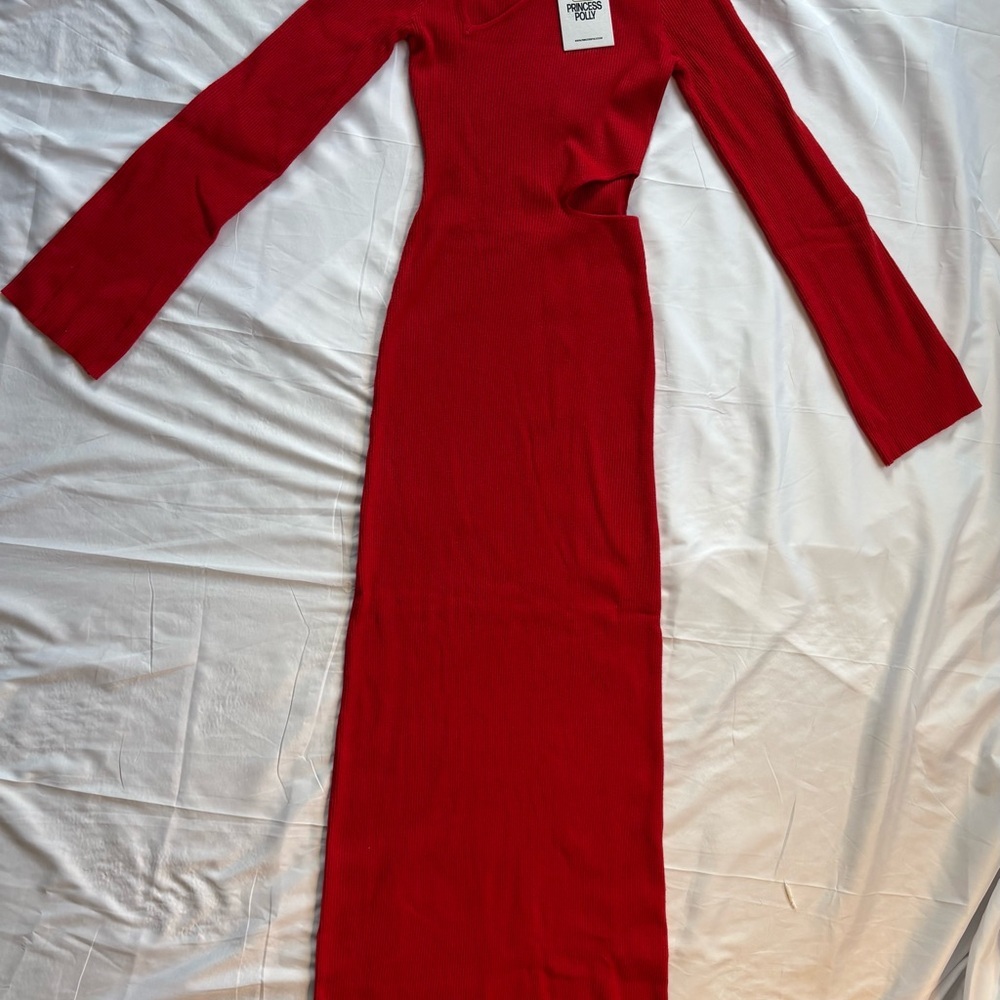 Princess Polly Red Whitley Cut-Out Knit Maxi Sweater Sz M/L - Picture 3 of 9